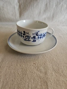 Vintage Mickey and Minnie Disneyland Paris China Cup & Saucer Blue & White Plaid - Picture 1 of 6