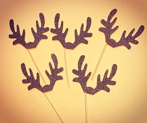 Reindeer Antler Rudolph Christmas Cupcake Toppers Cake Decorations Picks - Picture 1 of 1