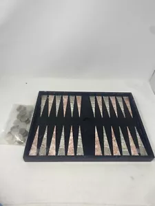 Vintage Italian Marble Backgammon Set Grey & Rose Colors Incomplete - Picture 1 of 7