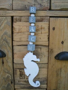 Maritime Deko Seepferdchen "BEACH" Meer Strand Wasser Ostsee Nordsee Shabby  - Bild 1 von 11