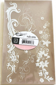 Basic Grey Designer Rub-Ons - Floral - White - 4.25" x 9"