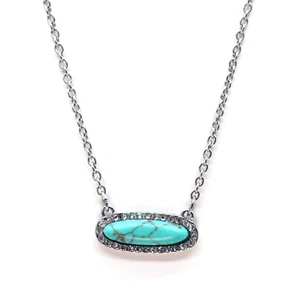 Collar colgante barra diamantes de imitación turquesa transparente tono plata sin marca 16-18 - Imagen 1 de 11