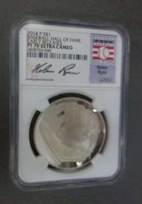 2014-P Baseball Hall of Fame Silver Dollar NGC PF70 UC Early Releases Nolan Ryan - Image 1 of 4