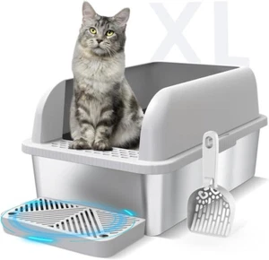 Suzzipaws Enclosed Stainless Steel Cat Litter Box w/Lid Extra Large Litter Box - Picture 1 of 2
