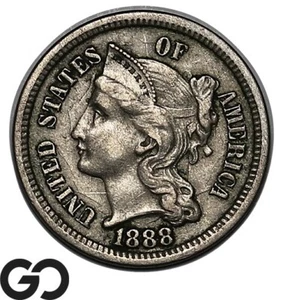 1888 Three Cent Nickel, Choice XF+ - Picture 1 of 3