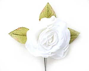 5" White Single Rose Silk Corsage Flowers with a Pins - Pack of 3 - Picture 1 of 3