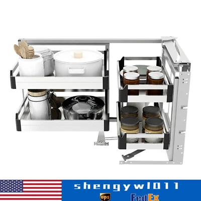 Organizador de esquina ciega cierre suave gabinete extraíble cesta de almacenamiento interior + exterior Foto 1 de 4