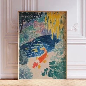 Japanese Koi Fish in Pond Japandi Wall Art Print - Picture 1 of 6