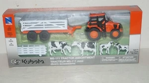 KUBOTA M5-111 TRACTOR ASSORTMENT 1:32 SCALE 10 PIECE SET with COWS WAGON FENCE - Picture 1 of 9