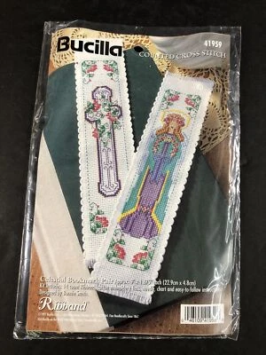 Bucilla Celestial Bookmark Pair Counted Cross Stich Kit #41959 Angel & Cross NOS - Image 1 of 2
