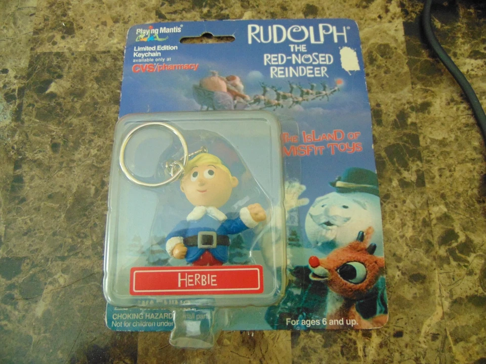 Rudolph Red Nosed Reindeer Playing Mantis Herbie Keychain Figure Vintage CVS B6