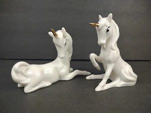 Vintage Bone China Einhorn Figurenset Weißgold Paar 4 3/4" groß - Bild 1 von 11