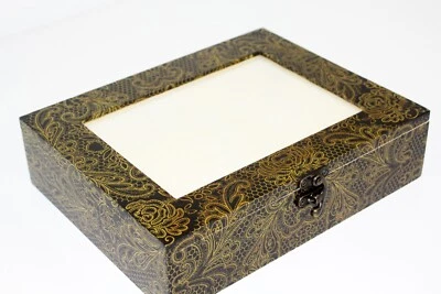 Wood handmade storage/trinket box/flexible compartments Gold and Black design - Image 1 of 4