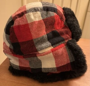 Red/Black/ White Plaid Winter Trapper Hat Faux Fur One Size Fits Most - Picture 1 of 6