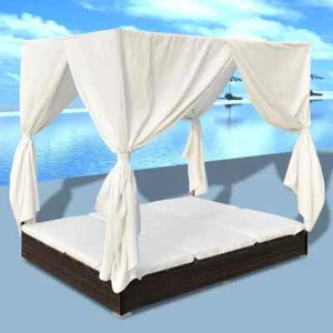 Outdoor Lounge Bed With Curtains Elegant Daybed Garden Patio Double Sun Lounger - Picture 1 of 11