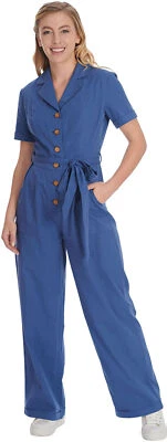 Banned »ADVENTURE AHEAD« Kurzarm BOILERSUIT Jumpsuit OVERALL - Blau Rockabilly - Bild 1 von 4