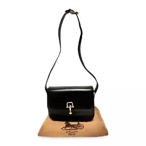 CELINE Gold Horsebit Shoulder bag Black Leather Vintage - Picture 1 of 24