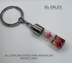 Dry Flower Bottle Keyring Keychain Gift Birthday For Her Pink - Picture 1 of 1