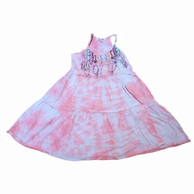 Vestido Billabong Tie Dye Rosa Blanco Correa de Espagueti en Niveles Niñas Talla M Foto 1 de 4