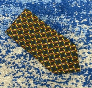 NUEVA Corbata de Seda Geométrica Jhane Barnes Marrón Azul Oro Naranja Verde Negro Japón - Imagen 1 de 7