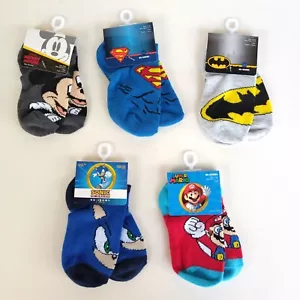 5 PAIR Kids Boys Socks Size 5-6 -Batman Superman Mario Sonic The Hedgehog Mickey - Picture 1 of 21