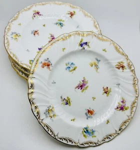 Vintage Set of 5 Dresden Meissen Flowers Porcelain Bread Dessert Plates 6.5” - Picture 1 of 13