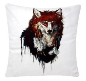 Watercolour Effect Gypsy Fox Print Chenille Cotton 17 x 17 inch Cushion Cover - Picture 1 of 1