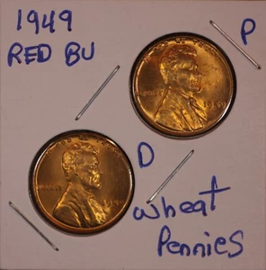 1949 P&D LINCOLN CENT DI GRANO PENNIES 1C SET BU ROSSO (2 MONETE) - Foto 1 di 2