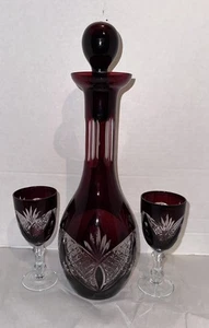Juego de jarra y cordial de cristal transparente corte rubí checo bohemio de colección - Imagen 1 de 12