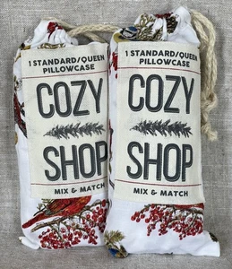 2 Cozy Shop 100% Cotton Standard Queen Pillowcase Set Birds Cardinals Christmas - Picture 1 of 4