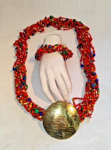Set Statementkette mit Armband Sommerschmuck aus Glas / HolzPerlen Eyecatcher - Bild 1 von 9