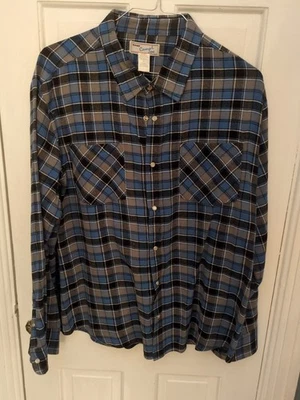 Haband Casual Joe Flannel Shirt Plaid Snap Up Long Sleeve Blue Mens XL - Image 1 of 4