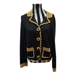 Michael Simon Schwarz Gold Häkel Strickjacke Pullover Jacke L Vintage 1996 - Bild 1 von 13