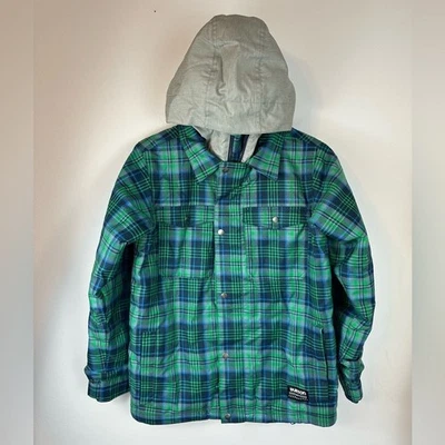 BURTON SNOWBOARDS Boys Green/Blue/Grey Plaid Dryride Room-To-Grow Coat | 10/12 - Image 1 of 4
