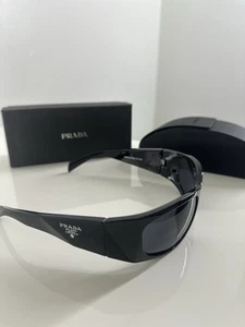 Prada Sunglasses Black Symbole Logo Wrap Mask Acetate Runway - Picture 1 of 6