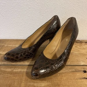 RALPH LAUREN Brown Authentic Crocodile Skin Pumps Heels Sz 5.5 B Italy - Picture 1 of 21