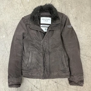 Y2K Abercrombie & Fitch Heavy Adirondack Jacket Men's M Fur Lined Canvas Brown - Picture 1 of 14