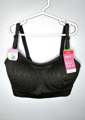 Warners Olga Bra Womens Large Black Leopard Jacquard Wire Free Easy Does GM9401A - Image 1 of 4