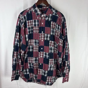 AUSTIN REED Long Sleeve Shirt Patchwork Plaid Button Down XL Red Blue White VTG - Picture 1 of 12