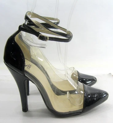 NUEVO Negro/Claro 4.5" Tacón Alto Punta Punta Punta CORREA TOBILLO Zapatos MUJER 5 Foto 1 de 4