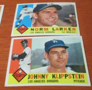 2 1960 Topps Los Angeles Dodgers baseball cards #191 Klippstein #394 Norm Larker - Picture 1 of 2