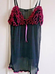 Night dress, black and pink with frill over the bra, sheer and light, stunning - Picture 1 of 2