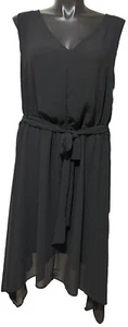 AUTOGRAPH Plus Size 26 Black Midi Dress w/- Belt Fully Lined Sharkbite Hem - Picture 1 of 7