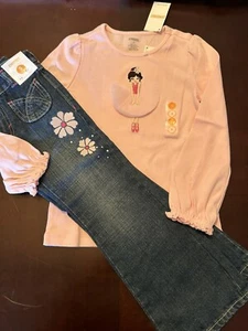 GYMBOREE GLAMOUR BALLERINA 3D TUTU TEE FLAWED EMBROIDERED JEANS OUTFIT SZ 5 SLIM - Picture 1 of 2