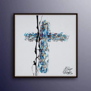 Cross 25" oil painting on canvas, biblical art, jesus christ, Christian painting - Picture 1 of 5