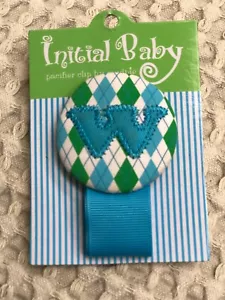 Baby Argyle Initial Monogram "w" Pacifier Clip Mud Pie Blue Green - Picture 1 of 3
