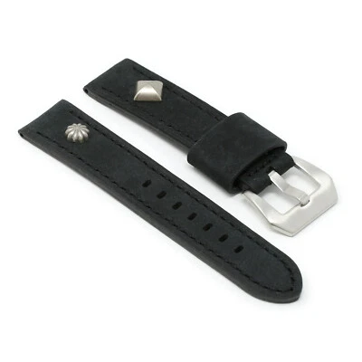 StrapsCo Thick Vintage Leather Military Rivet Watch Band Strap - 20mm 22mm 24mm - Image 1 of 3