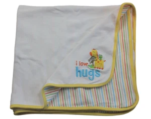 Just One You Carter's I Love Hugs Giraffe Frog White Yellow Striped Blanket RARE - Picture 1 of 6