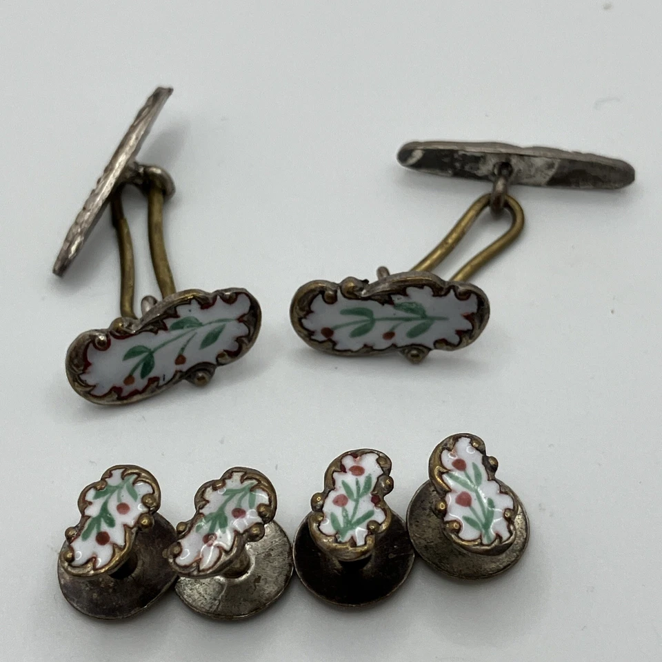 Ladies Enamel Buttons Victorian Edwardian Floral Cuffs Studs Set 6 Pieces B209 - Image 1 of 4