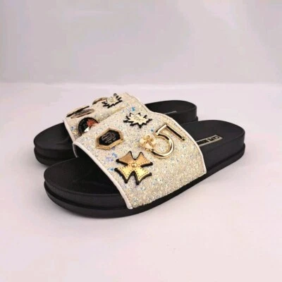 Cape Robbin Moira 25 Inch Glitter Slides Pearl White Size 6 M   - Image 1 of 4